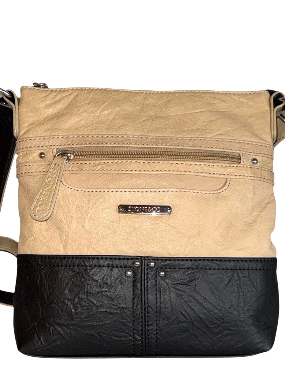 Stone & Co. Beige and Black Leather Two-Tone X-body Bag